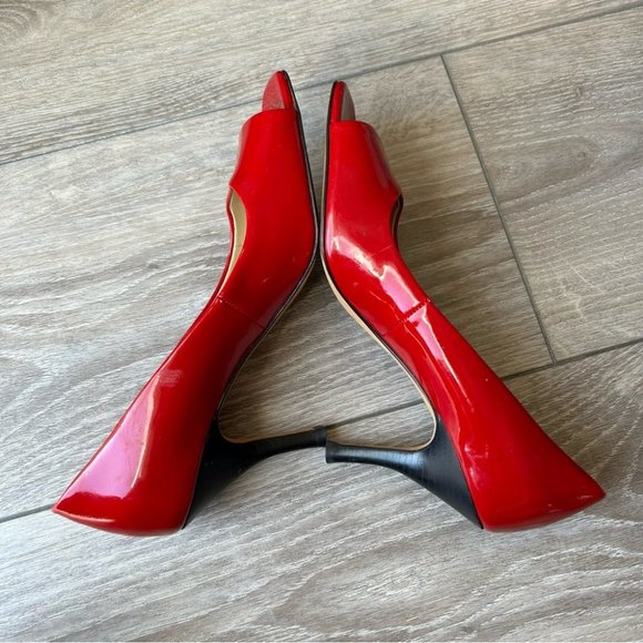 Tahari RIDDLE Red Patent  Leather Heels Open Square Toe Pumps - Picture 8 of 15
